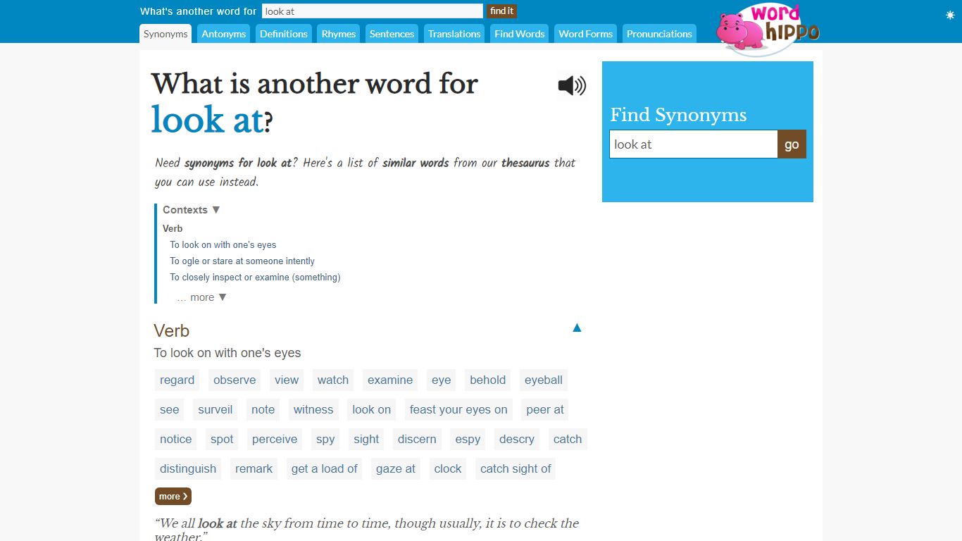 What is another word for "look at"? - WordHippo